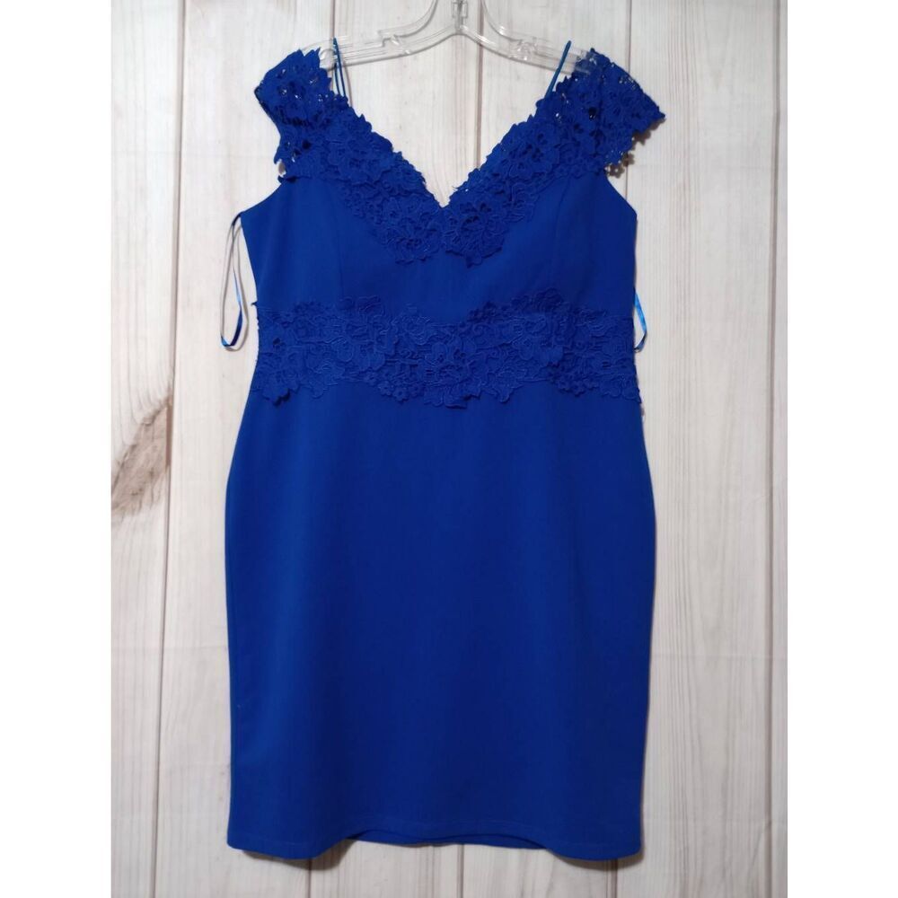 Blue Dress Ladies 2x Bodycon Sleeveless Lace Details